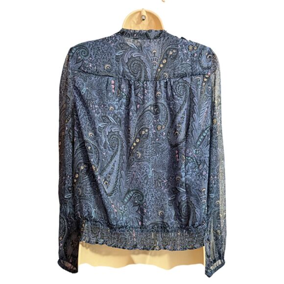 Lucky Brand Paisley Blue Print Sheer Long Sleeve Boho Top Size M - Picture 5 of 13